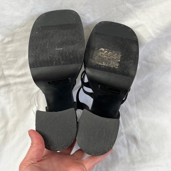 Y2k Vintage Splash Black Open-Toe Strappy Platform Block Heels - Picture 8 of 11